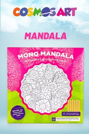Karton Kanvas Mandala - Ahşap Çerçeve Görünümlü Sepette Çiçek Boyama COSMOS2003