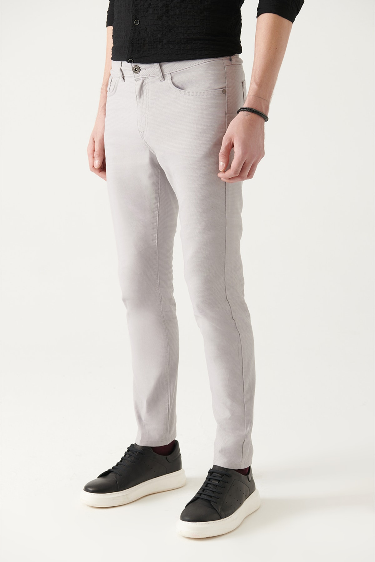 Avva Erkek Açık Gri 5 Cepli Pamuklu Likralı Slim Fit Pantolon B003001 AN9154