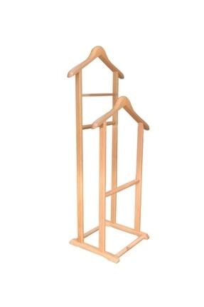 ADALI Ahşap Dilsiz Uşak Naturel Çift Tepeli Ayaklı Askı