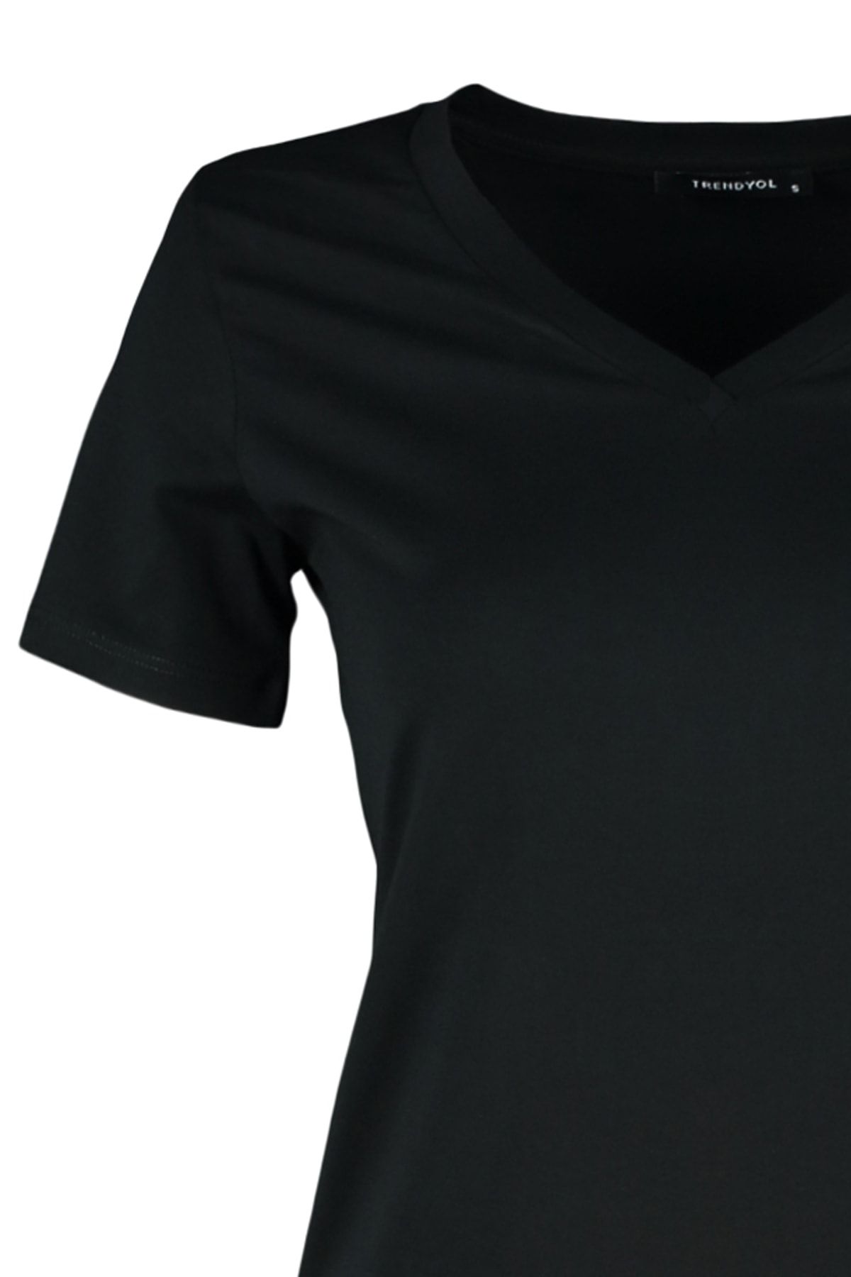 Trendyol Collection-Fekete V-nyakú 100% pamut kötött póló - TWOSS23TS00001 7