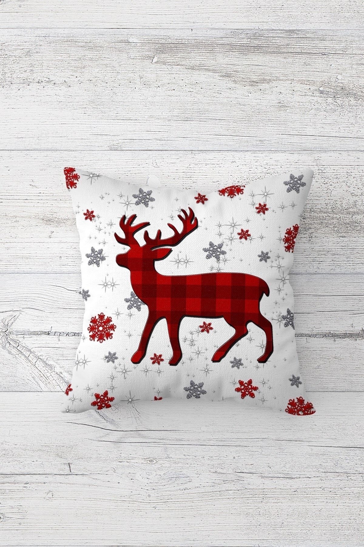 on the clouds-Deer Patterned Red New Year's New Year Hidden Zippered Throw Pillow Cover Pillow Case Set (4pcs) 3