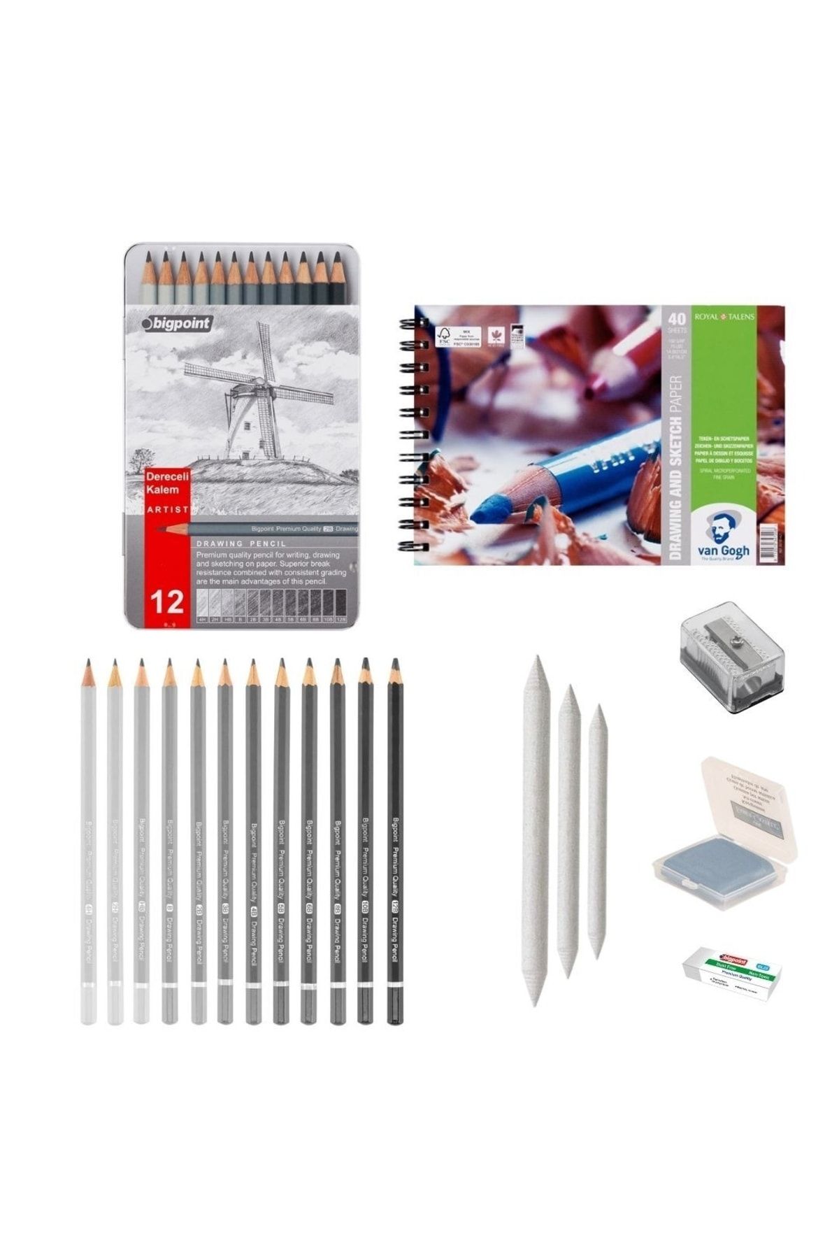 Bigpoint-Sketch Starter Set 1 + Graduated Pen + A5 Notebook + Dispenser Set + Eraser + Opener + Dough Eraser 1