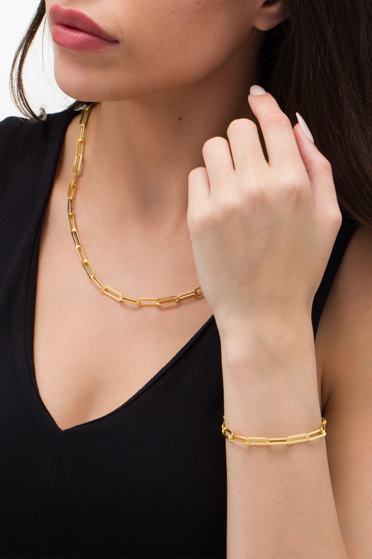 Gold necklace and on sale bracelet set