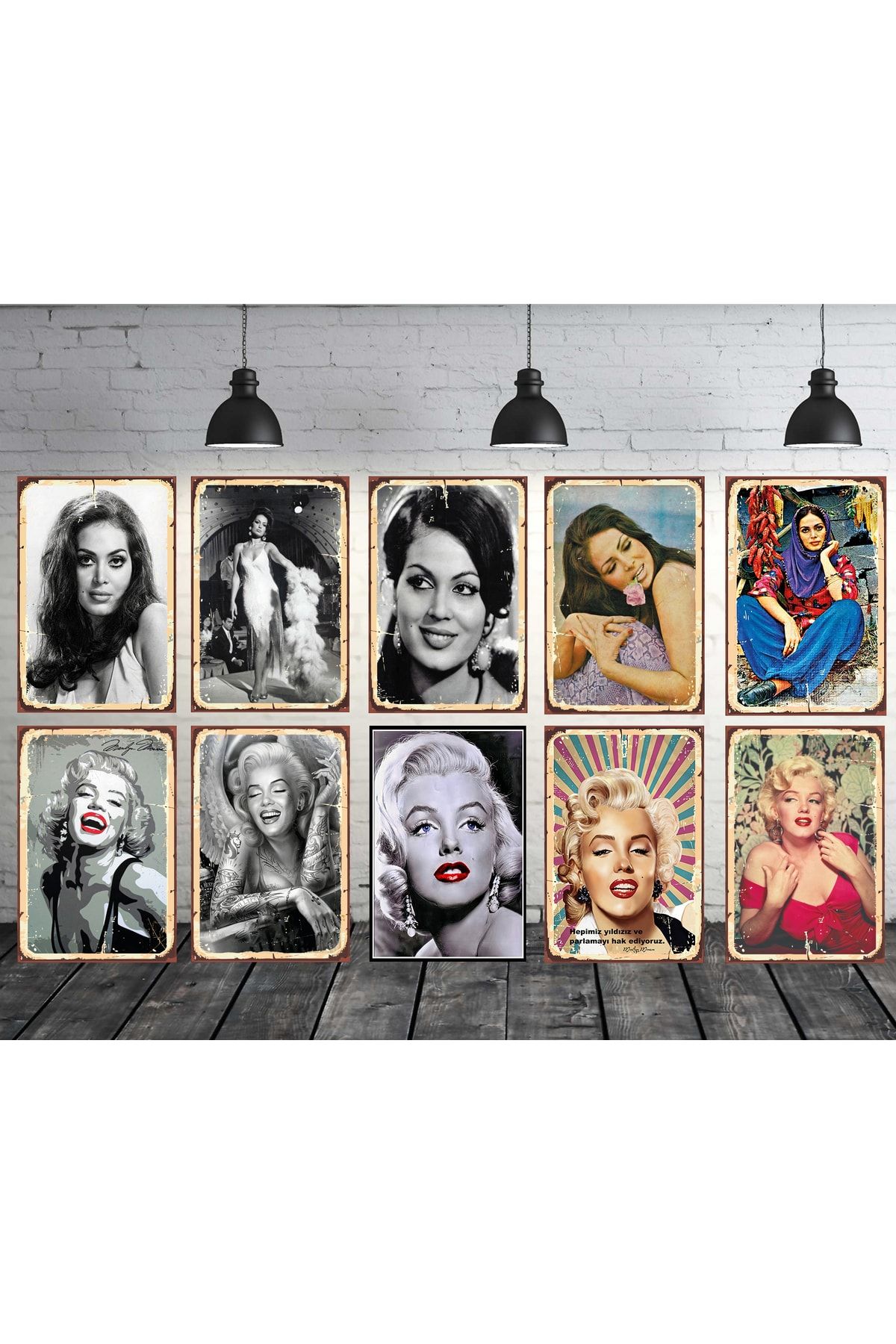 POSTERO Marilyn Monroe & Türkan Şoray Temalı Set 10 Adet 20x30 Cm Retro Ahşap Tablo