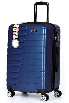 Unisex 4 Tekerli Kilitli Mavi Orta Boy Kırılmaz Valiz Bavul PARALELORTA01