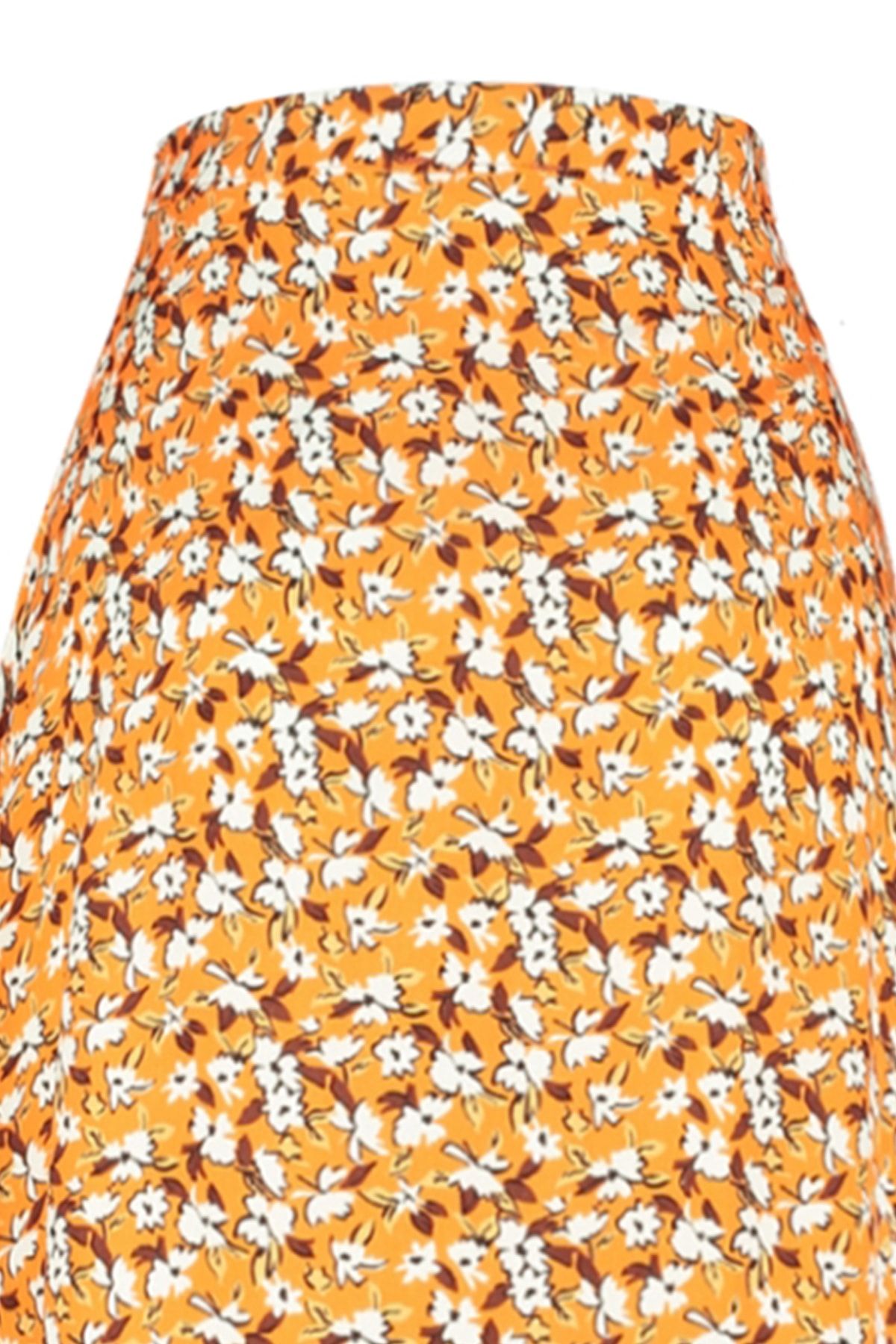 Trendyol Collection-Fustă portocalie țesută midi cu fantă, țesătură de viscoză, cu modele florale TWOSS20ET0230 7
