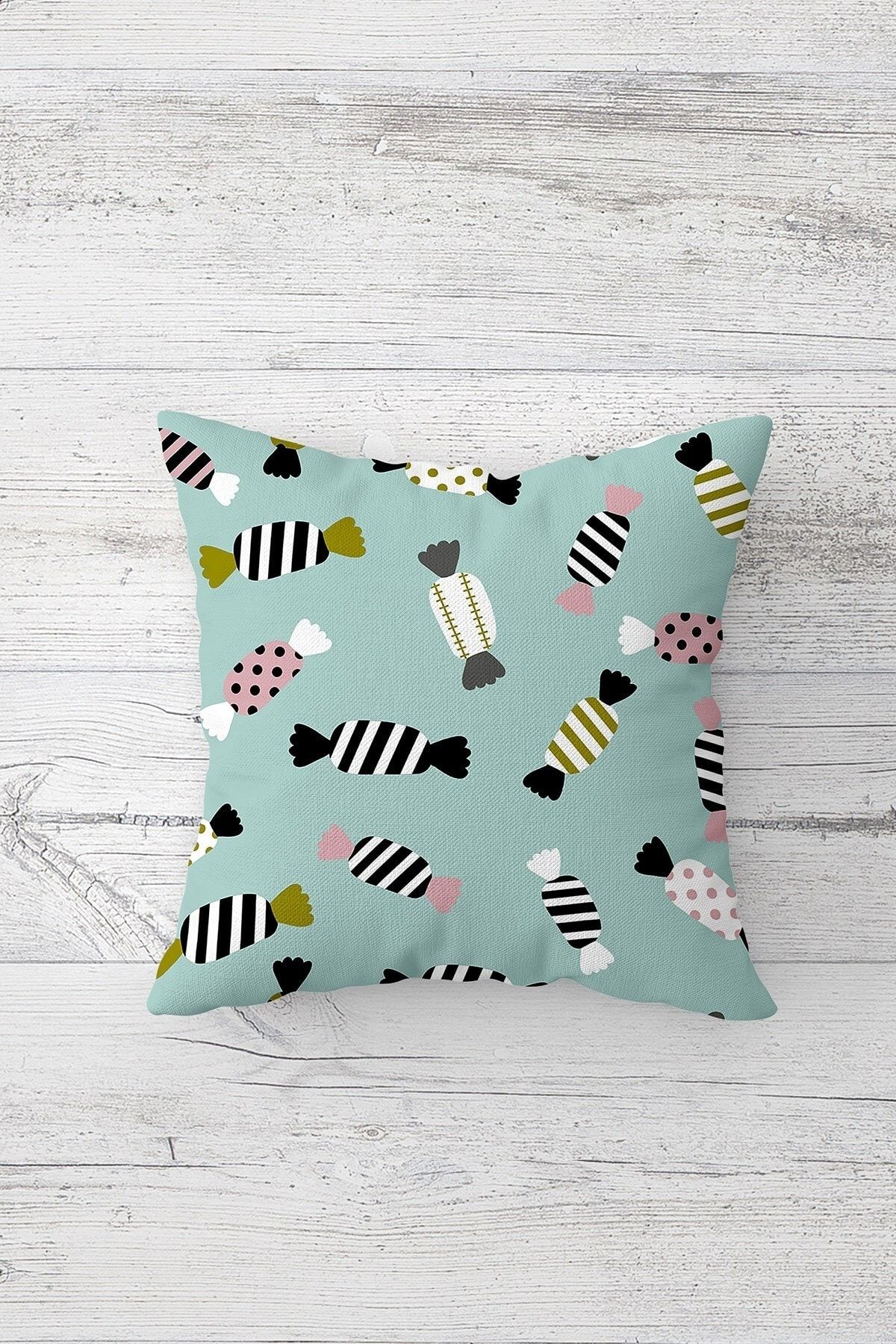 on the clouds-Pine Tree and Candy Patterned Concealed Zippered Throw Pillow Cover Sofa Pillow Cover Set (4 Pieces) 3