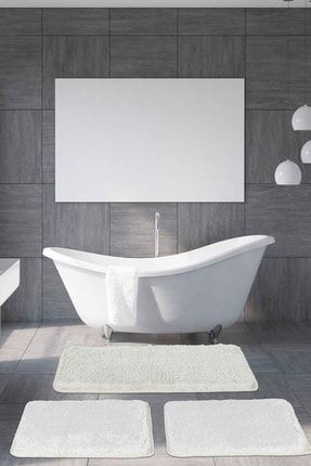 Home - Premium %100 Doğal Kaymaz Taban Beyaz Yıkanabilir 3’lü Banyo Halısı, Paspas EUROBANOPREMIUM0003