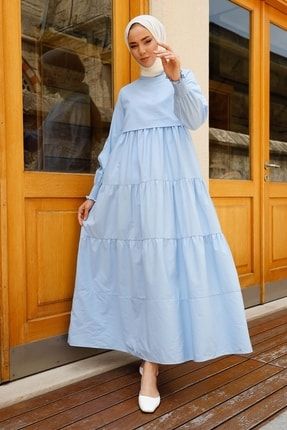 Tek Kat Detay Salaş Tesettür Elbise - Bebe Mavisi MS00AN3010