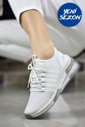 Unisex Beyaz Triko Model Sneaker Spor Günlük Ayakkabı STC153