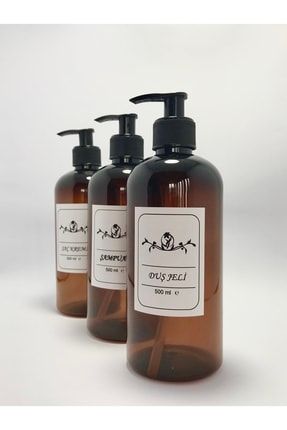 Amber Cam Görünümlü Plastik Sabunluk Banyo 3lü Şişe Seti Şampuan-saç Kremi- Duş Jeli 500 ml Dem 45