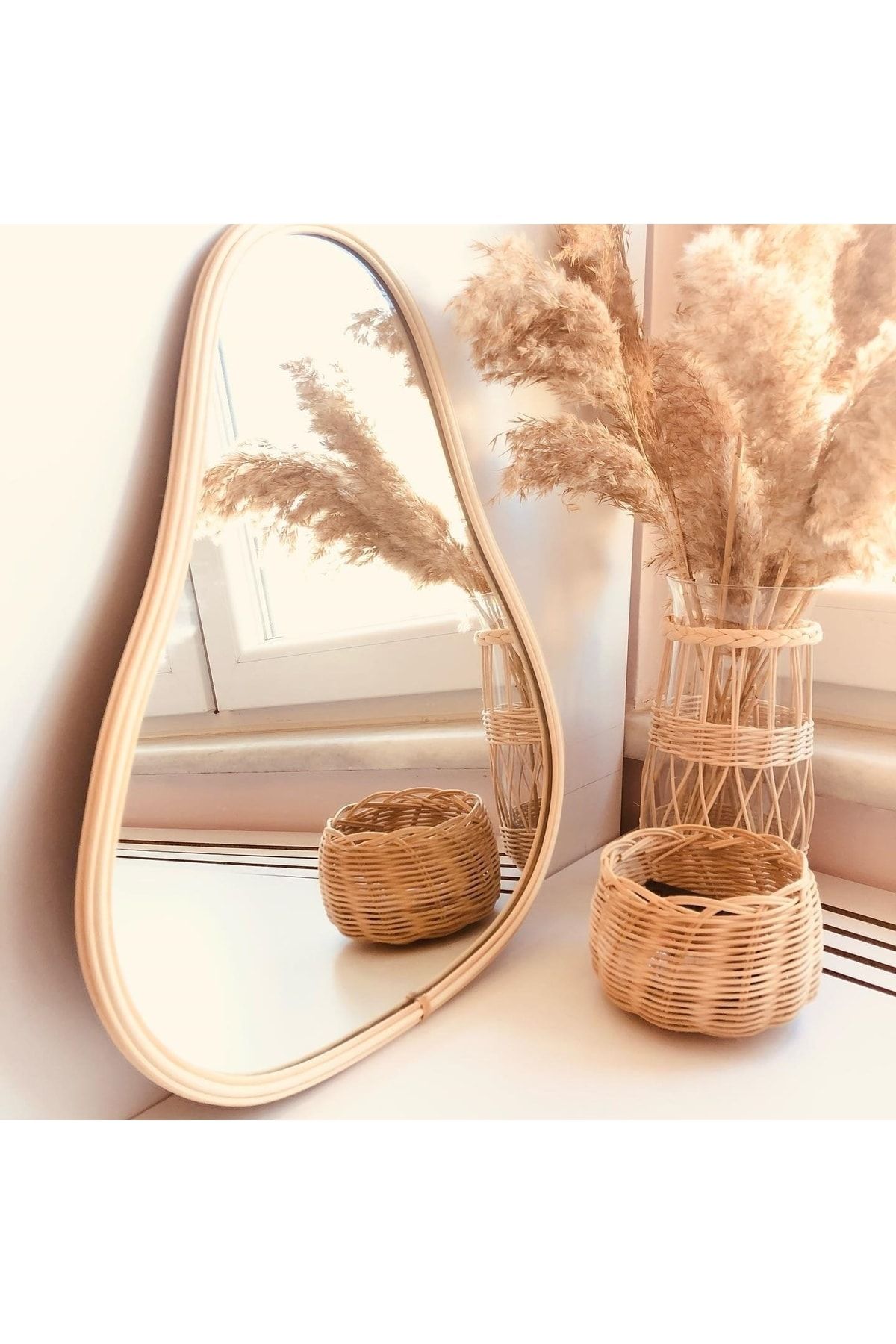 WLLN Rattan Dekoratif Armut Ayna