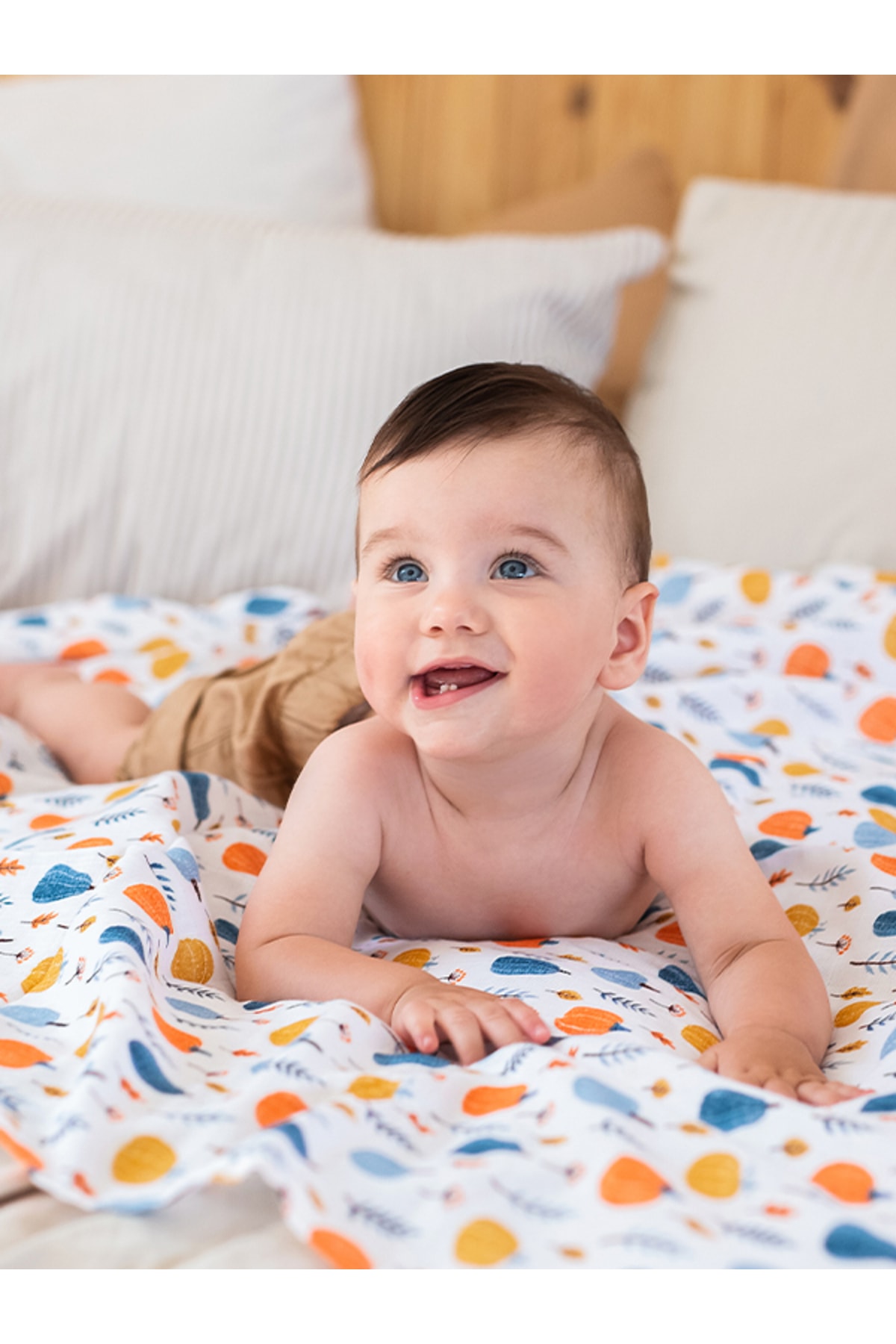 Muslin Cloth Cover Pumpkin Pattern - Blue 120x120 Cm 4 Mouth Wipes