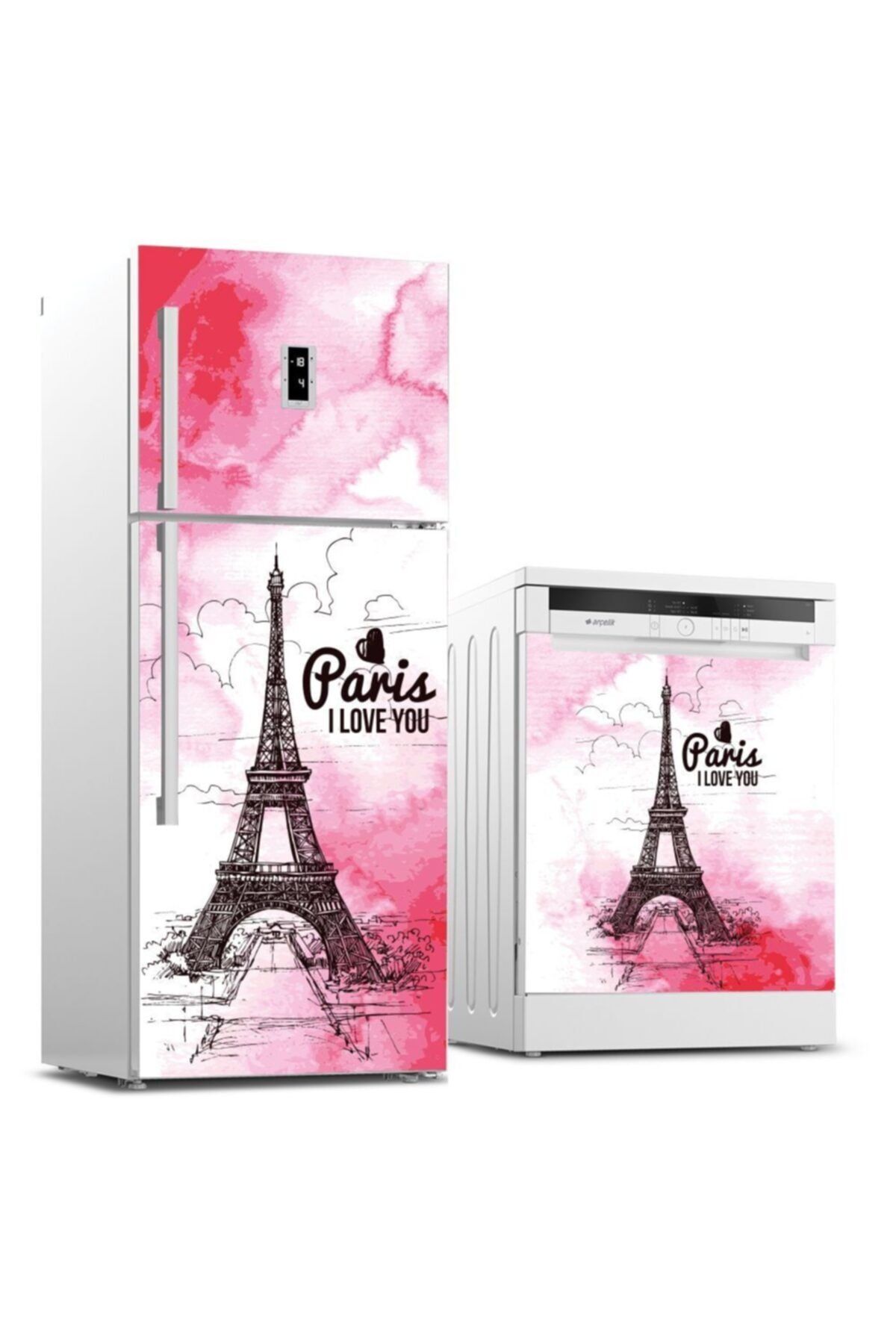 Tilki Dünyası-Paris Patterned Refrigerator and Dishwasher Set Sticker 0028 1