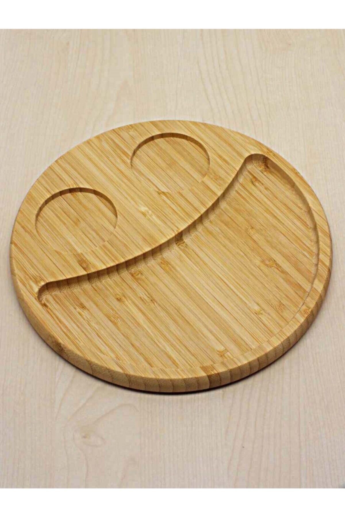 Ün-Ev-Bambo 3 Compartment Rotating Medium Round Smiley Face Snack Bowl Breakfast Tray 1