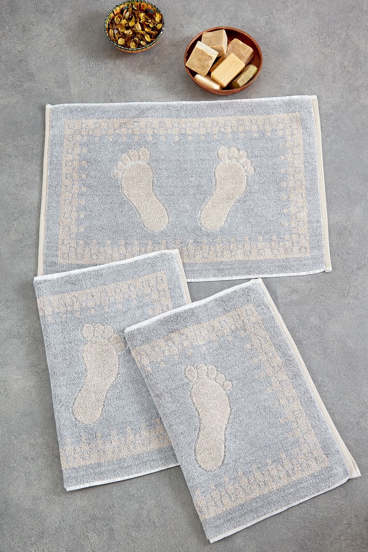 Dalyan Havlu Jakarlı Ayak Izli Microcotton Ayak Havlusu 50*70 cm 3 lü