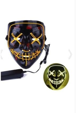 Hallowen Led Işıklı Neon Maske 3 Modlu Parti Eğlence Maskesi Sarı DNC77585402125