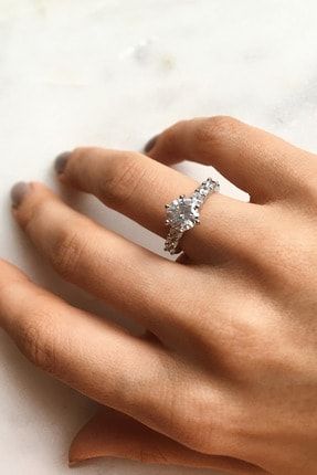 Tamtur Görünümlü 925 Ayar Gümüş Kadın Tek Taş Ring 199119882124