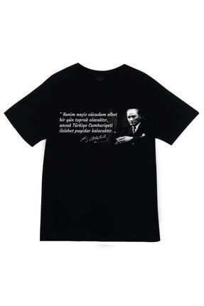 Unisex Siyah Gazi Mustafa Kemal Atatürk Baskılı T-shirt CJKTW235-KOR