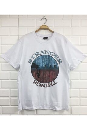 Unisex Beyaz Stranger Thıngs Baskılı T-shirt AKPRTZ24-KOR