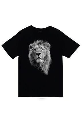 Unisex Siyah Aslan Baskılı T-shirt FJNQR234-KOR