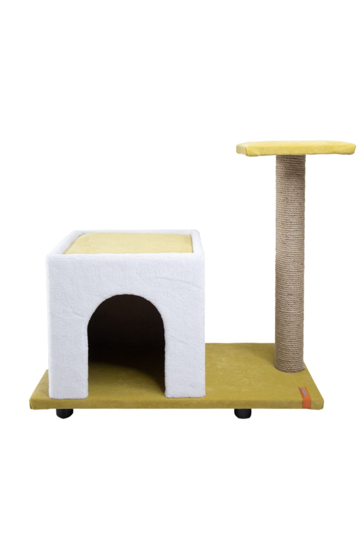 PUGALO-Yellow Cat House with Yellow Catnip Cat House with Scratching Bed and Bed 1