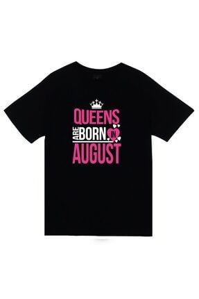 Unisex Siyah Queens Are Born In August T-Shirt EHMTXZ58-KOR