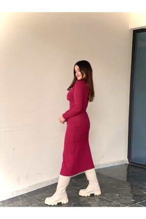 Kadın Triko Fuşya Renk Uzun Elbise uzun elbise