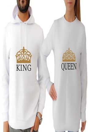 2'li Queen And King Kadın Kapşonsuz Ve Erkek Kapşonlu S-shirt Sevgili Seti modernlove4