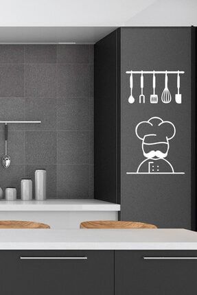 Aşçı Ve Mutfak Aletleri Sticker | Duvar - Dolap | 50x75 Cm | Beyaz STC230-BEYAZ