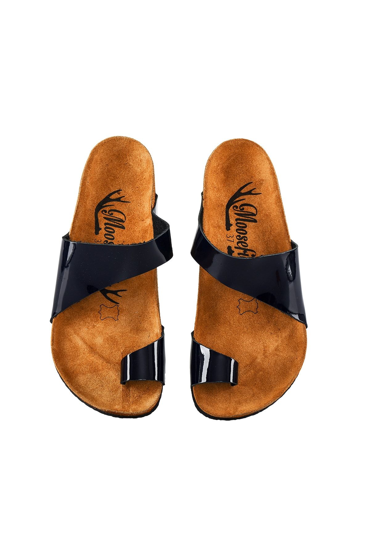 Moosefield-Genuine Leather Navy Blue Women's Slippers 3