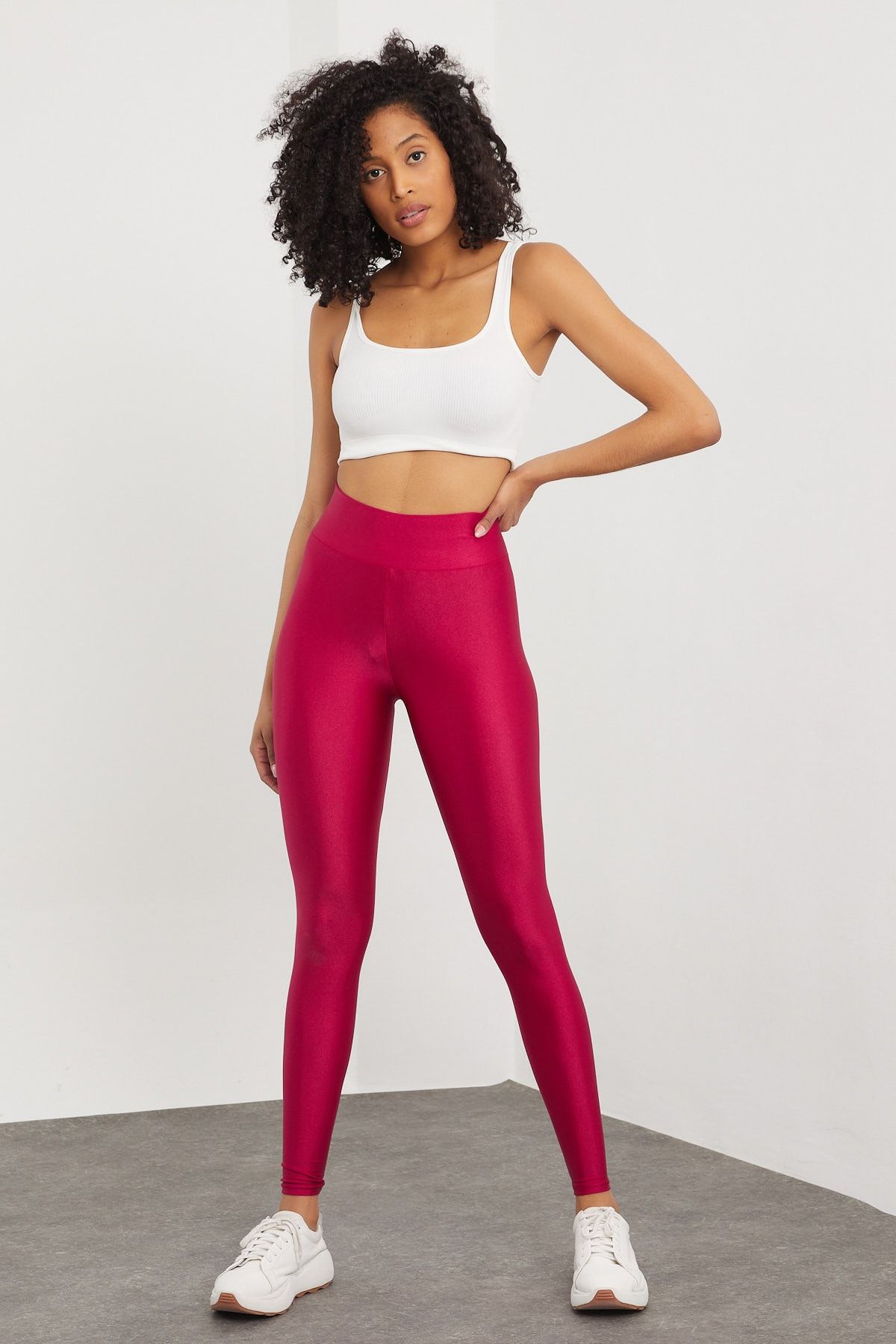 Burgundy shiny leggings sale