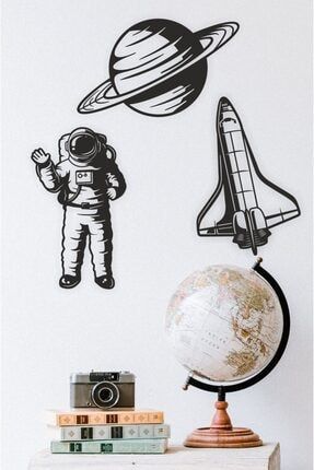 30 Cm Yükseklik Astronot - Uzay Gemisi - Gezegen 3'lü Set Duvar Dekoru, Ahşap Dekoratif Tablo 126