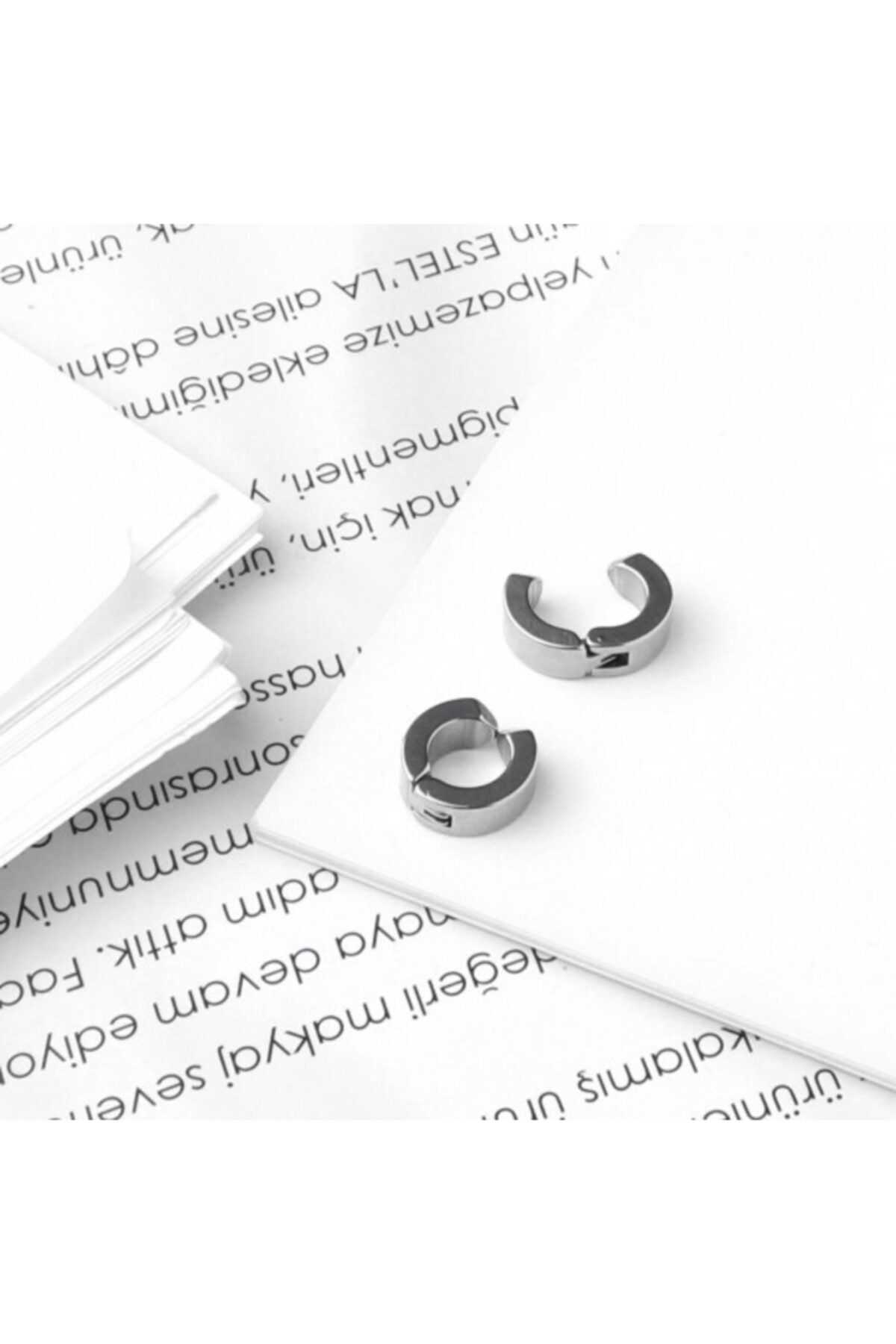 Kirpi-Silver Color Steel Compression Hoop Earrings (1 Piece) 2