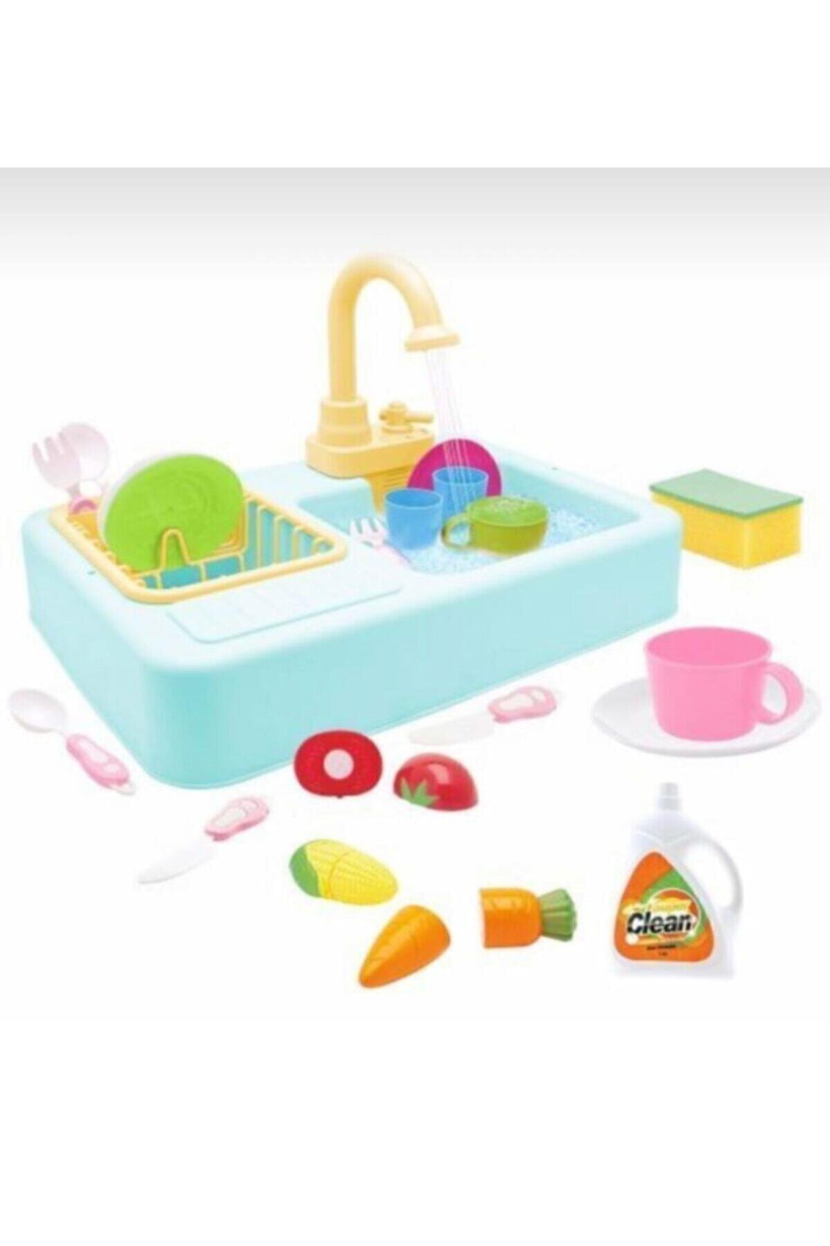 Modern Fountain Sink Set Kitchen Toy Set with Blue Battery