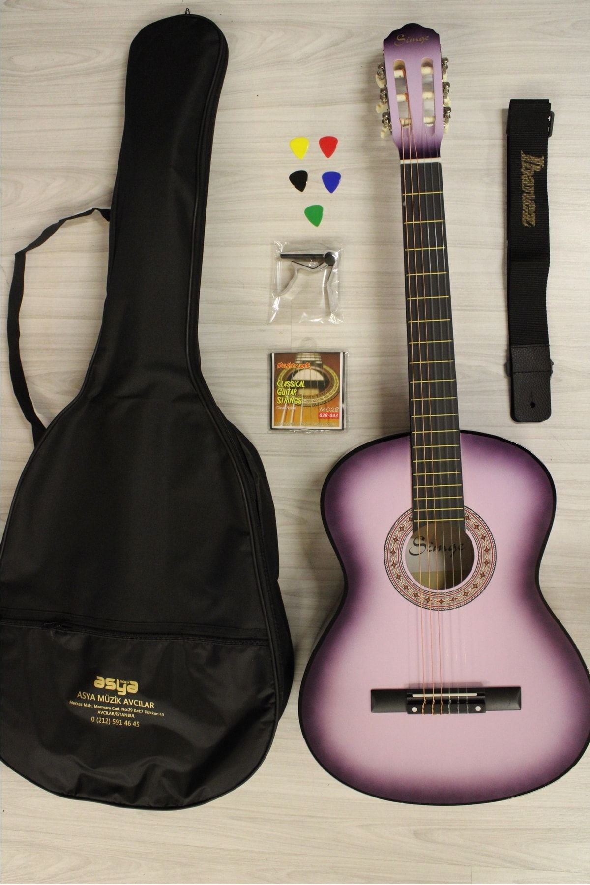 simge klasik gitar 4 4 tam kasa mor tam