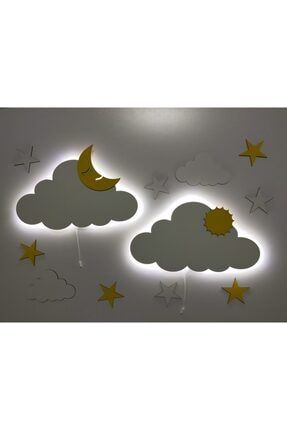 Çocuk Odası Dekoratif Ahşap Isimli Bulut 2li Gece Lambası Ledli Aydınlatma Seti fbrkahsp0358