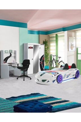 Formula Genç Odası , Beyaz Jaguar Full Ledli Arabalı Yatak Takımı formulatk2