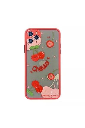 Kiraz Desenli Kırmızı Iphone 8 Uyumlu Kenarlıklı Kılıf kensfmbddd0285