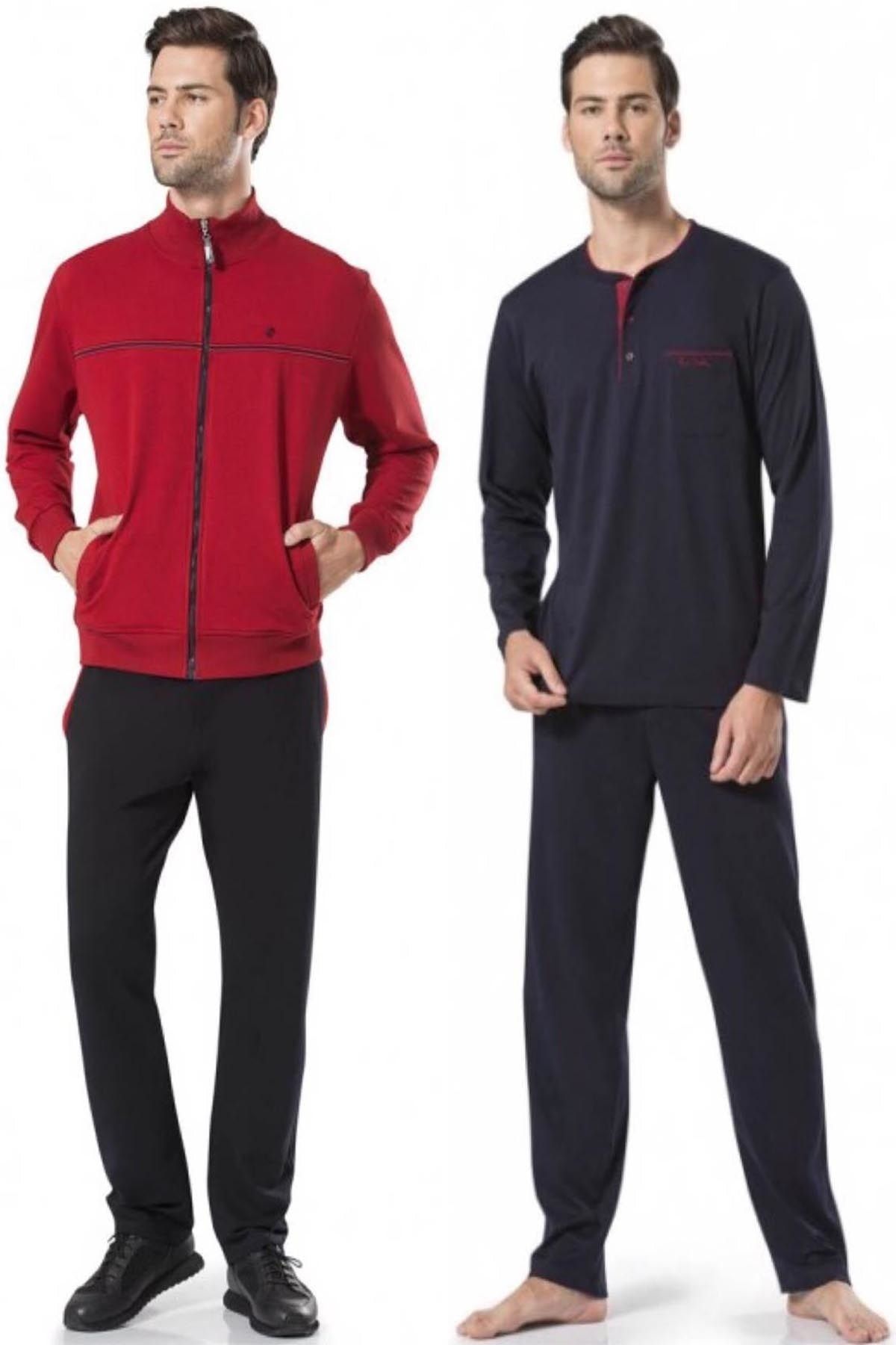 ست پیژامه قرمز مردانه لباس خواب آبی سرمه ای کلارت 4 تکه 7200 Pierre Cardin