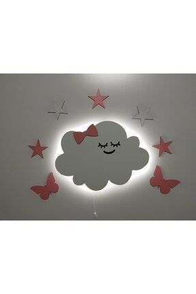 Çocuk Odası Dekoratif Ahşap Sevimli Isimli Bulut Gece Lambası Ledli Aydınlatma fbrkahsp0356