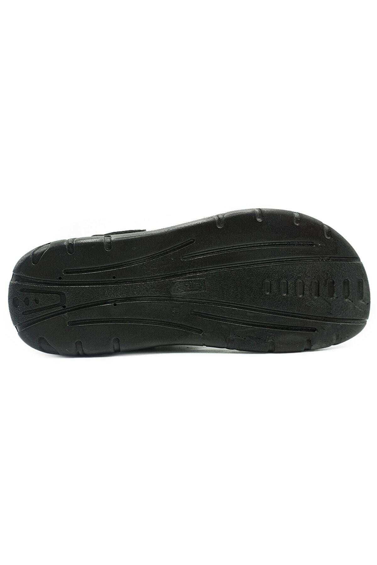 GEZER-Ανδρικά καλοκαιρινά δερμάτινα λουκ 4 Point Orthopedic Luxury Slippers Street-Indoor Black 12060 4