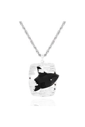 Erkek Gümüş Siyah 3d Köpek Balığı Kolye - Zcn0078 P1716S9179