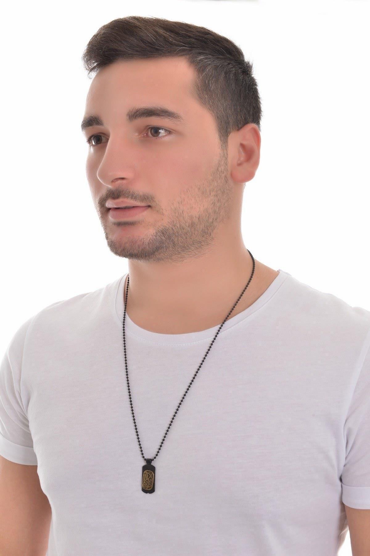 LABALABA-Men's Black Oxide Plated Droplets Figured Necklace 4