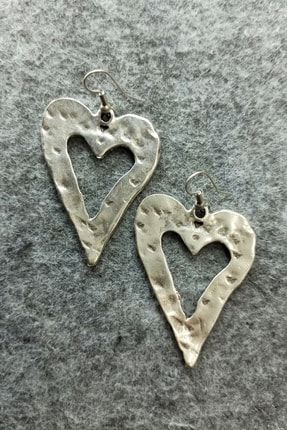 Antik Gümüş Kaplama Kalp Şekilli El Yapımı Çift Küpe 8888880010097