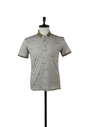 Erkek Bej Kısa Kol Baskılı Polo Yaka Slim Fit Dar Kesim Casual T-shirt 1011210143