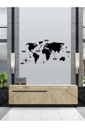 2d Siyah Dünya Haritası Duvar Dekorasyonu GS KMS 2D SİYAH DÜNYA HARİTASI 15X70