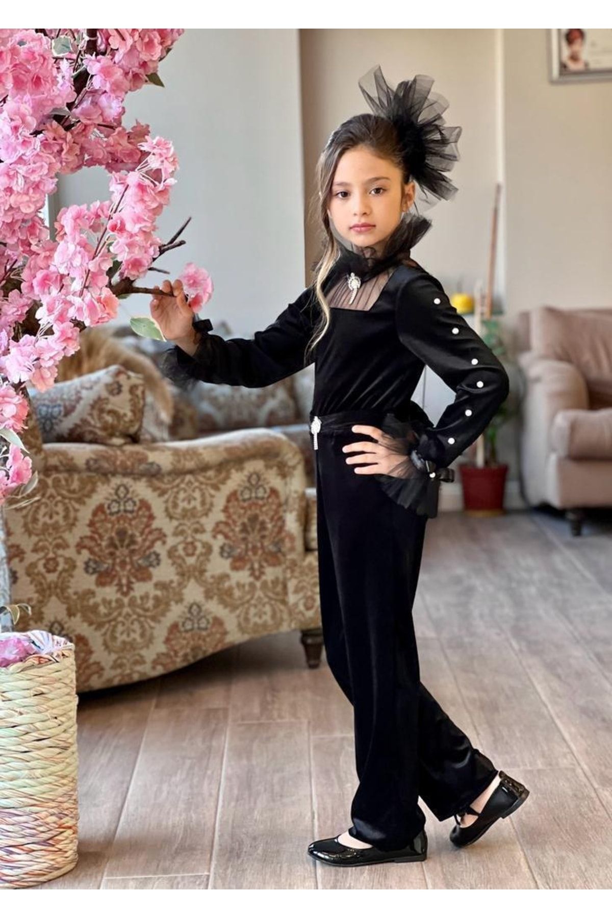Kids Velvet Jumpsuit Belt Buckle Trendyol