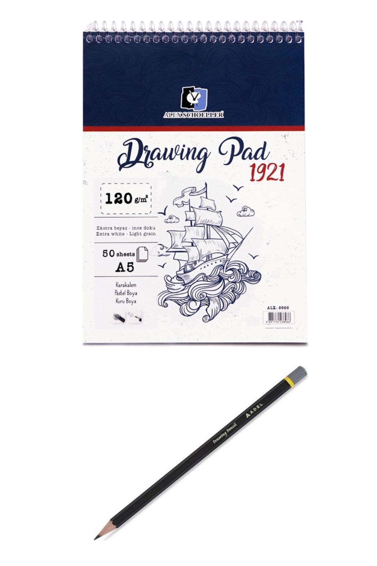 GLANCE Alex Schoeller 120 Gr A5 50 Yaprak Spiralli Çizim Defteri Adel Dereceli Kalem Hediyeli