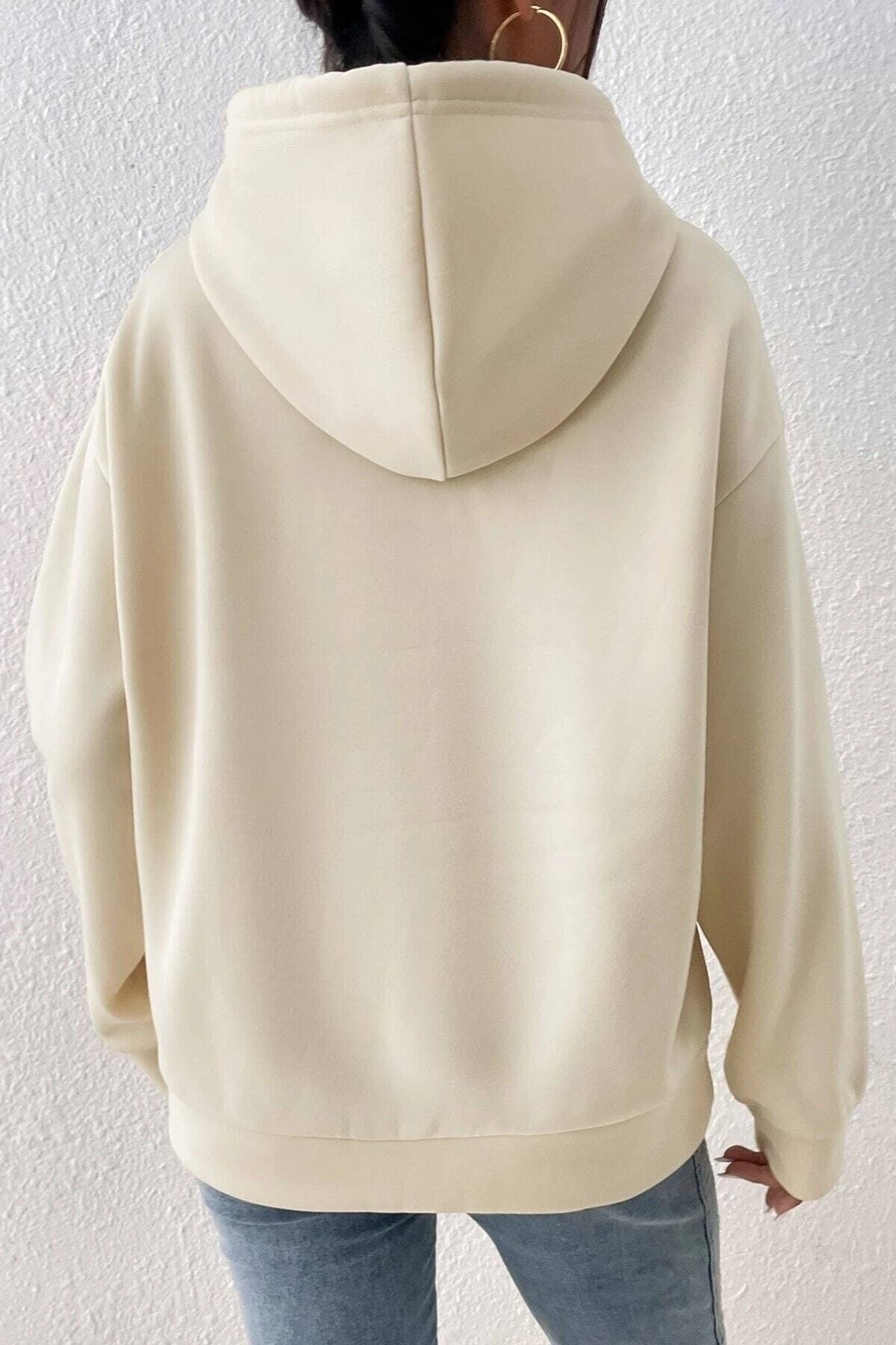 MODAGEN-Unisex Beige 1898 bedrucktes Oversize-Sweatshirt mit Kapuze 4